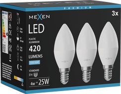 Mexen Nova 3x Bec LED E14, C37, 4W, Rece - 6500K, 420 lm - L102-E14-0465-01x03