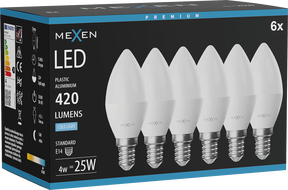 Mexen Nova 6x Bec LED E14, C37, 4W, Rece - 6500K, 420 lm - L102-E14-0465-01x06