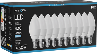 Mexen Nova 10x Bec LED E14, C37, 4W, Rece - 6500K, 420 lm - L102-E14-0465-01x10