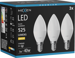 Mexen Nova 3x Bec LED E14, C37, 5W, Caldă - 3000K, 525 lm - L102-E14-0530-01x03