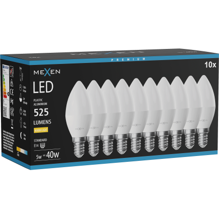 Mexen Nova 10x LED izzó E14, C37, 5W, Meleg - 3000K, 525 lm - L102-E14-0530-01x10