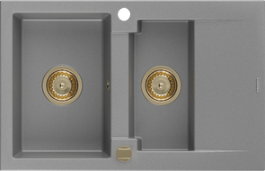 Mexen Gaspar gránit mosogató 1,5 kamrás lefolyóval 737 x 475 mm, szürke, arany szifon - 6507731505-71-G