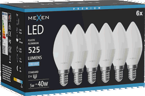 Mexen Nova 6x Bec LED E14, C37, 5W, Rece - 6500K, 525 lm - L102-E14-0565-01x06