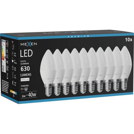 Mexen Nova 10x Bec LED E14, C37, 6W, Neutru - 4000K, 630 lm - L102-E14-0640-01x10