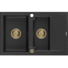Mexen Gaspar chiuvetă din granit 1,5 camere cu scurgător 737 x 475 mm, negru/argintiu metalic, sifon auriu - 6507731505-73-G