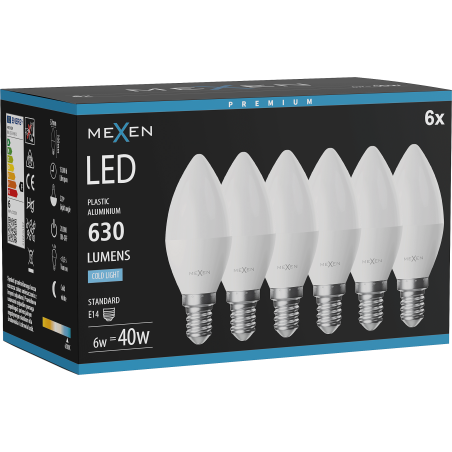 Mexen Nova 6x Bec LED E14, C37, 6W, Rece - 6500K, 630 lm - L102-E14-0665-01x06