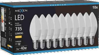 Mexen Nova 10x LED izzó E14, C37, 7W, Meleg - 3000K, 735 lm - L102-E14-0730-01x10