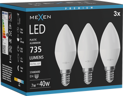 Mexen Nova 3 db LED izzó E14, C37, 7W, Semleges - 4000K, 735 lm - L102-E14-0740-01x03