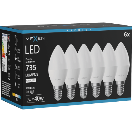 Mexen Nova 6x Bec LED E14, C37, 7W, Neutru - 4000K, 735 lm - L102-E14-0740-01x06