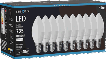 Mexen Nova 10x LED izzó E14, C37, 7W, Semleges - 4000K, 735 lm - L102-E14-0740-01x10