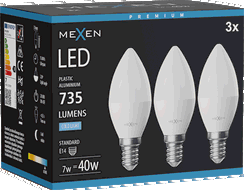 Mexen Nova 3x LED izzó E14, C37, 7W, Hideg - 6500K, 735 lm - L102-E14-0765-01x03