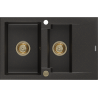 Mexen Gaspar chiuvetă granit 1,5-camere cu scurgător 737 x 475 mm, negru/metal aurit, sifon auriu - 6507731505-75-G