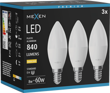 Mexen Nova 3x Bec LED E14, C37, 8W, Caldă - 3000K, 840 lm - L102-E14-0830-01x03
