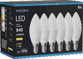 Mexen Nova 6x Bec LED E14, C37, 8W, Caldă - 3000K, 840 lm - L102-E14-0830-01x06