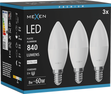 Mexen Nova 3x Bec LED E14, C37, 8W, Neutru - 4000K, 840 lm - L102-E14-0840-01x03