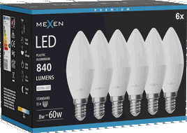 Mexen Nova 6x Bec LED E14, C37, 8W, Neutru - 4000K, 840 lm - L102-E14-0840-01x06