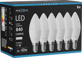 Mexen Nova 6x LED izzó E14, C37, 8W, Semleges - 4000K, 840 lm - L102-E14-0840-01x06