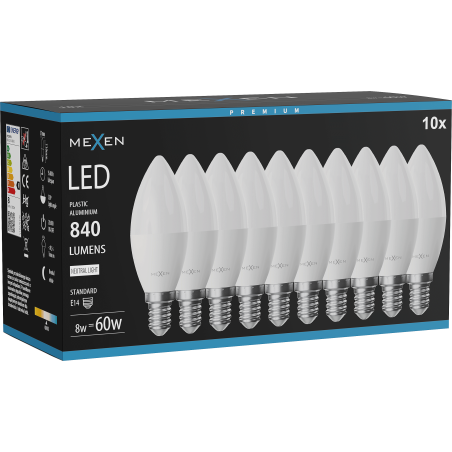 Mexen Nova 10x LED izzó E14, C37, 8W, Semleges - 4000K, 840 lm - L102-E14-0840-01x10