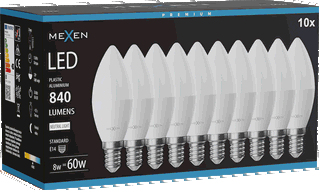 Mexen Nova 10x LED izzó E14, C37, 8W, Semleges - 4000K, 840 lm - L102-E14-0840-01x10