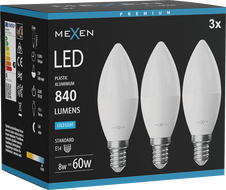 Mexen Nova 3x Bec LED E14, C37, 8W, Rece - 6500K, 840 lm - L102-E14-0865-01x03