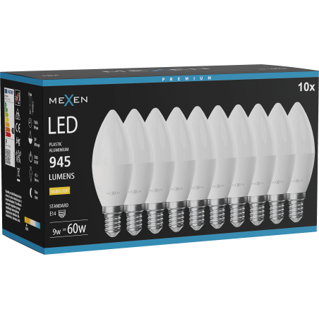 Mexen Nova 10x Bec LED E14, C37, 9W, Cald - 3000K, 945 lm - L102-E14-0930-01x10