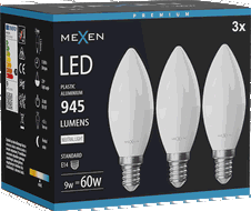 Mexen Nova 3x Bec LED E14, C37, 9W, Neutru - 4000K, 945 lm - L102-E14-0940-01x03