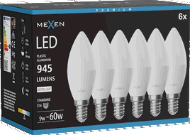 Mexen Nova 6x LED izzó E14, C37, 9W, Semleges - 4000K, 945 lm - L102-E14-0940-01x06