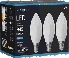 Mexen Nova 3x LED izzó E14, C37, 9W, Hideg - 6500K, 945 lm - L102-E14-0965-01x03