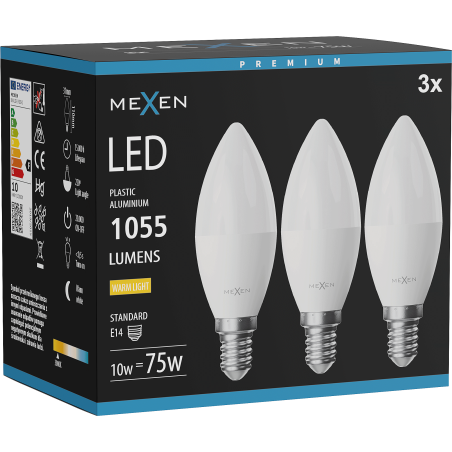 Mexen Nova 3x Bec LED E14, C37, 10W, Cald - 3000K, 1055 lm - L102-E14-1030-01x03