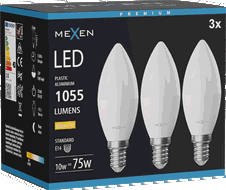 Mexen Nova 3x LED izzó E14, C37, 10W, Meleg - 3000K, 1055 lm - L102-E14-1030-01x03