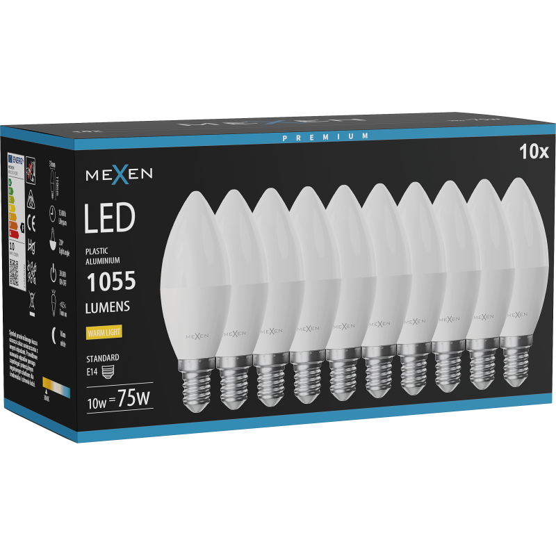 Mexen Nova 10x Bec LED E14, C37, 10W, Caldă - 3000K, 1055 lm - L102-E14-1030-01x10