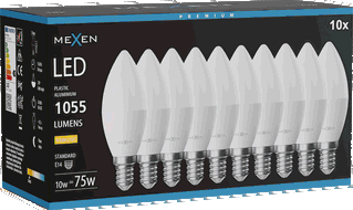 Mexen Nova 10x Bec LED E14, C37, 10W, Caldă - 3000K, 1055 lm - L102-E14-1030-01x10