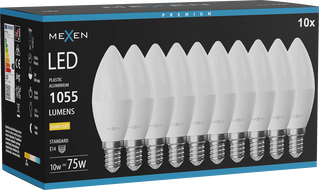 Mexen Nova 10x LED izzó E14, C37, 10W, Meleg - 3000K, 1055 lm - L102-E14-1030-01x10