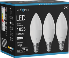 Mexen Nova 3x LED izzó E14, C37, 10W, Semleges - 4000K, 1055 lm - L102-E14-1040-01x03