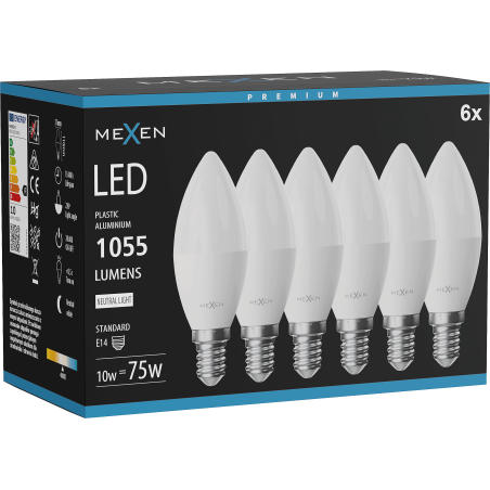 Mexen Nova 6x LED izzó E14, C37, 10W, Semleges - 4000K, 1055 lm - L102-E14-1040-01x06