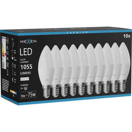 Mexen Nova 10x Bec LED E14, C37, 10W, Neutru - 4000K, 1055 lm - L102-E14-1040-01x10