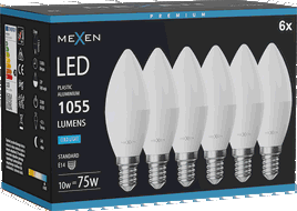 Mexen Nova 6x LED izzó E14, C37, 10W, Hideg - 6500K, 1055 lm - L102-E14-1065-01x06