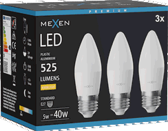 Mexen Nova 3x Bec LED E27, C37, 5W, Caldă - 3000K, 525 lm - L102-E27-0530-01x03