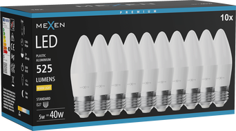 Mexen Nova 10x LED Izzó E27, C37, 5W, Meleg - 3000K, 525 lm - L102-E27-0530-01x10