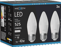 Mexen Nova 3x Bec LED E27, C37, 5W, Neutru - 4000K, 525 lm - L102-E27-0540-01x03