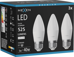 Mexen Nova 3x LED izzó E27, C37, 5W, Semleges - 4000K, 525 lm - L102-E27-0540-01x03