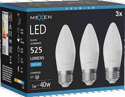 Mexen Nova 3x LED izzó E27, C37, 5W, Hideg - 6500K, 525 lm - L102-E27-0565-01x03