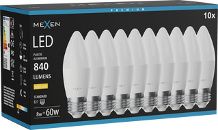 Mexen Nova 10x LED izzó E27, C37, 8W, Meleg - 3000K, 840 lm - L102-E27-0830-01x10