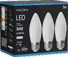 Mexen Nova 3x Bec LED E27, C37, 8W, Neutru - 4000K, 840 lm - L102-E27-0840-01x03