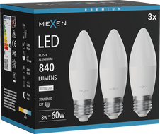Mexen Nova 3x LED izzó E27, C37, 8W, Semleges - 4000K, 840 lm - L102-E27-0840-01x03