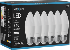 Mexen Nova 6x Bec LED E27, C37, 8W, Neutră - 4000K, 840 lm - L102-E27-0840-01x06