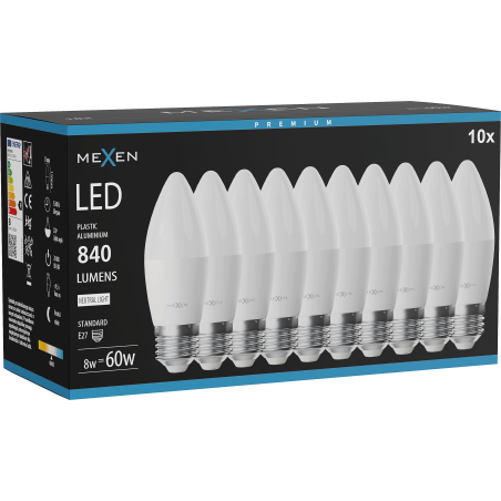 Mexen Nova 10x Bec LED E27, C37, 8W, Neutră - 4000K, 840 lm - L102-E27-0840-01x10