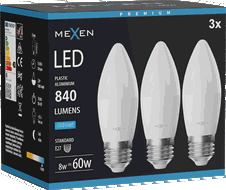 Mexen Nova 3x LED Izzó E27, C37, 8W, Hideg - 6500K, 840 lm - L102-E27-0865-01x03