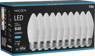 Mexen Nova 10x Bec LED E27, C37, 8W, Rece - 6500K, 840 lm - L102-E27-0865-01x10