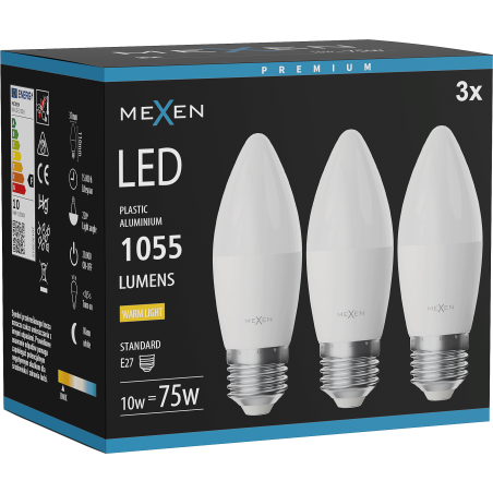Mexen Nova 3x Bec LED E27, C37, 10W, Caldă - 3000K, 1055 lm - L102-E27-1030-01x03